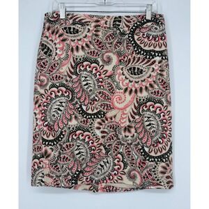 Van Heusen Studio Pencil Skirt Womens 8 Pink‎ Olive Paisley Cotton Excellent